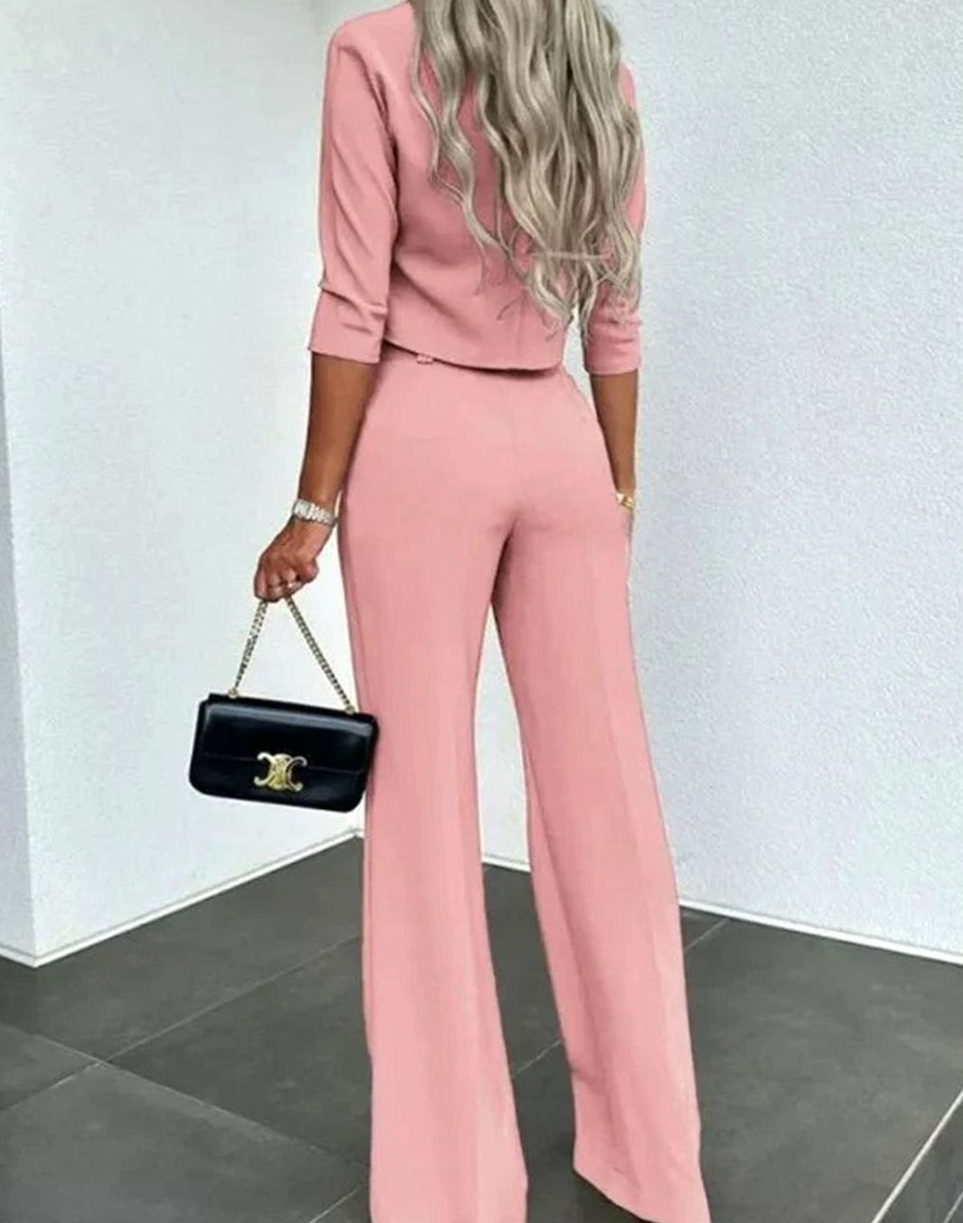 Women's Tailored Mock-Neck Crop Top and Wide-Leg Trousers Co-ord