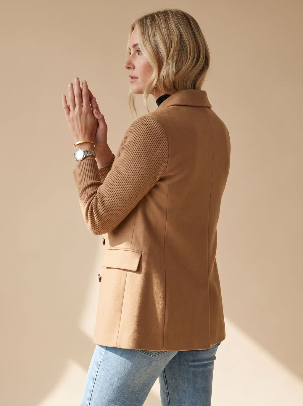 Women's Rib-Knit Sleeve Tailored Blazer