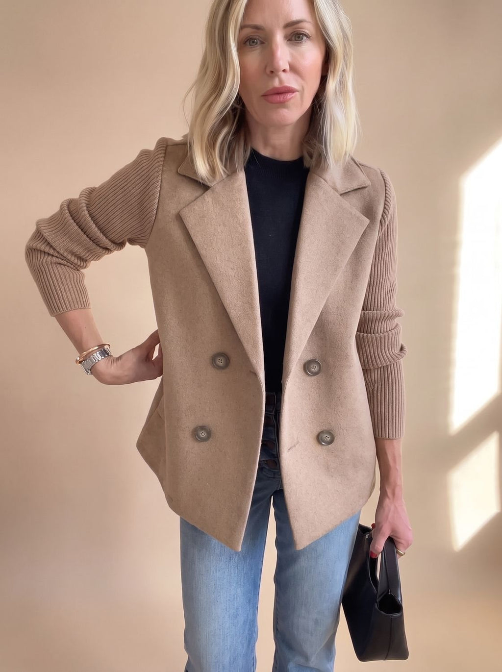 Women's Rib-Knit Sleeve Tailored Blazer
