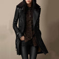 Women's Shearling Collar Pebbled Leather Trench Coat – Black