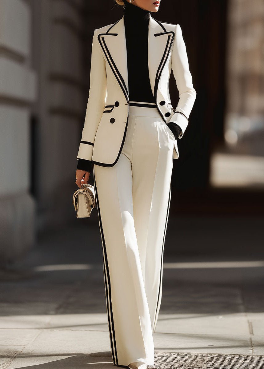 Women's Double-Breasted Blazer and High-Waisted Wide-Leg Trousers