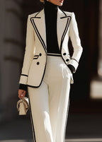 Women's Double-Breasted Blazer and High-Waisted Wide-Leg Trousers