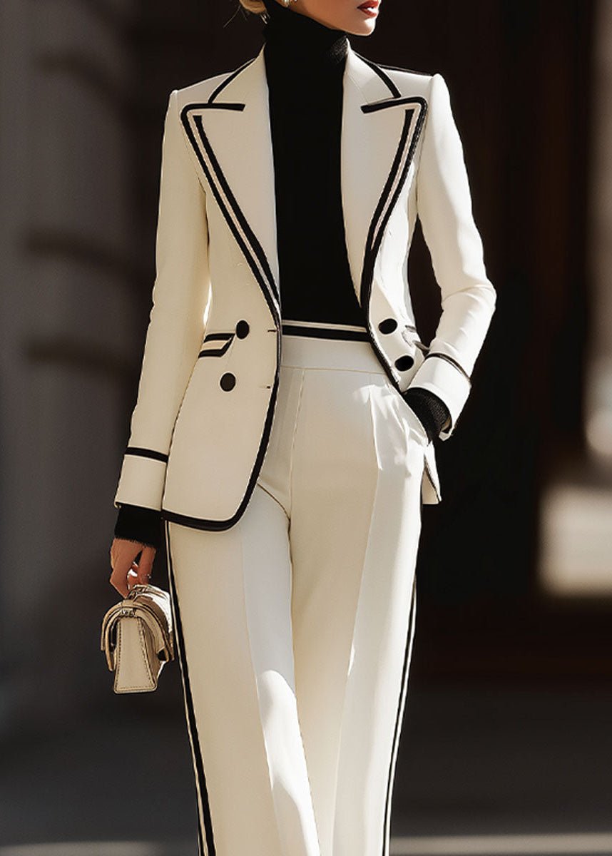 Women's Double-Breasted Blazer and High-Waisted Wide-Leg Trousers