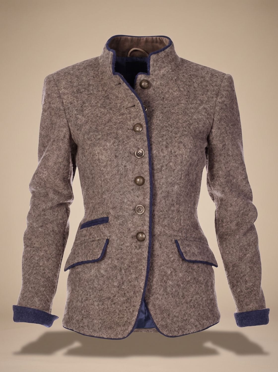Women's Piped Trim Mandarin Collar Blazer Cardigan