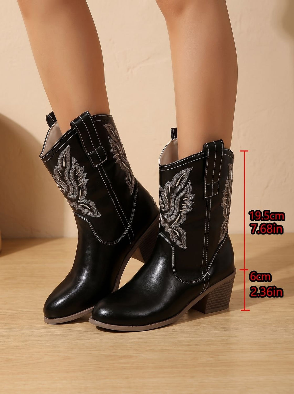Women's Stitched Western Mid-Calf Boots with Block Heel