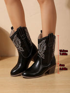 Women's Stitched Western Mid-Calf Boots with Block Heel