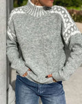 Women's Patterned Yoke Roll Neck Knit Jumper - Grey