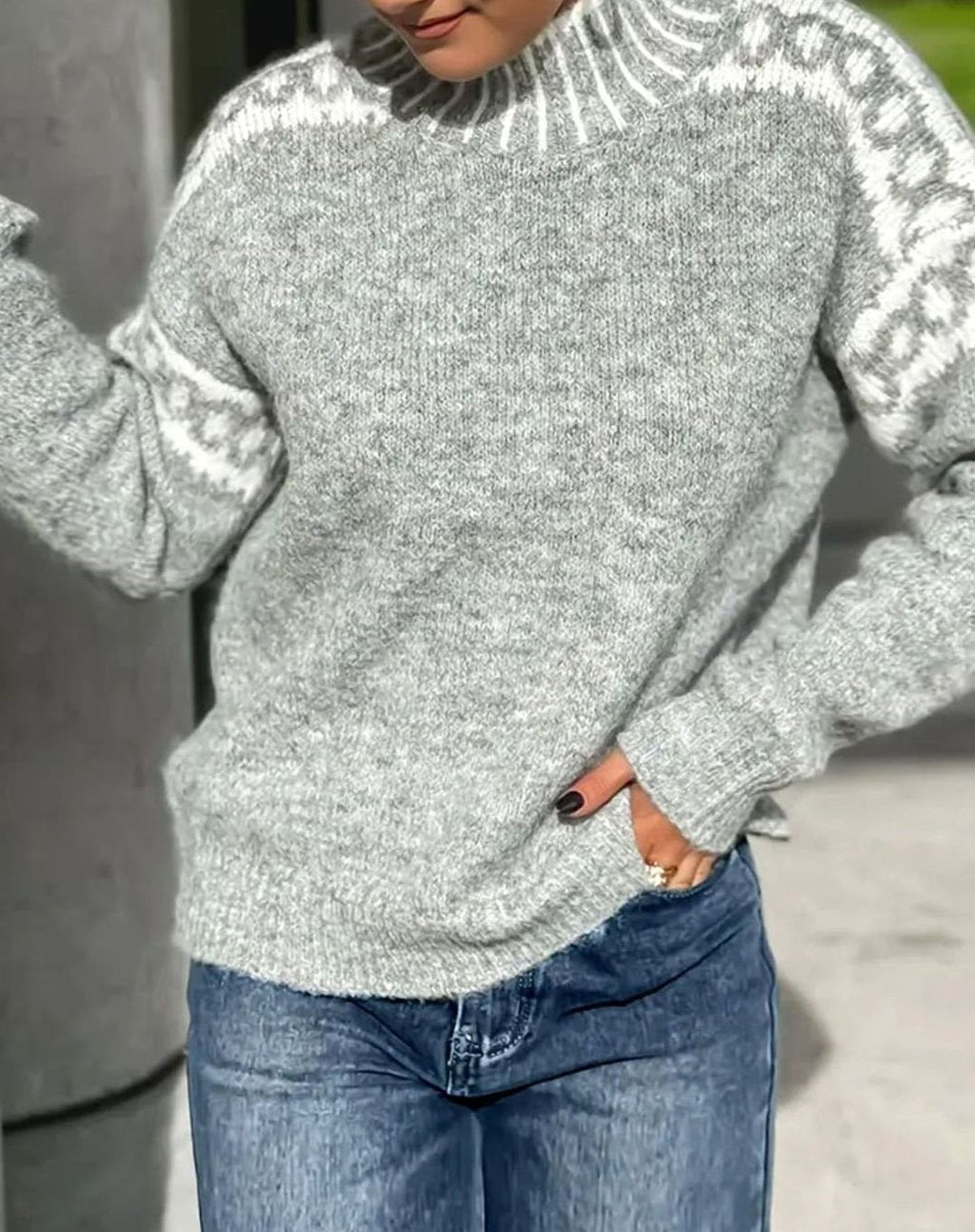 Women's Patterned Yoke Roll Neck Knit Jumper