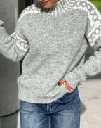 Women's Patterned Yoke Roll Neck Knit Jumper