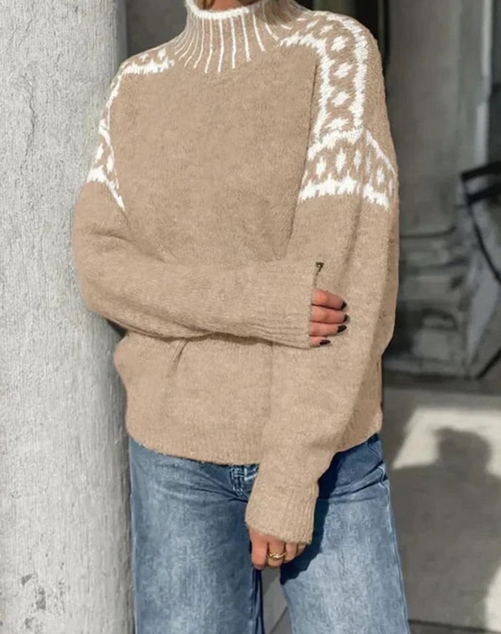 Women's Patterned Yoke Roll Neck Knit Jumper