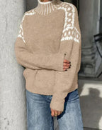 Women's Patterned Yoke Roll Neck Knit Jumper