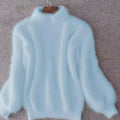 Women's Fluffy Knit Roll-Neck Jumper with Relaxed Drape – Blue