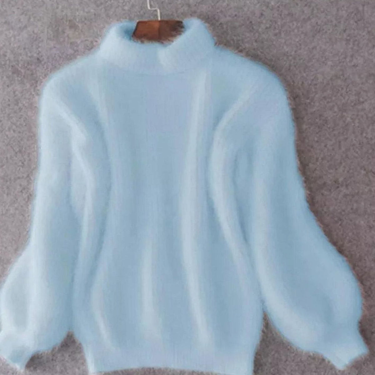 Women's Fluffy Knit Roll-Neck Jumper with Relaxed Drape – Blue