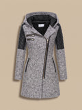 Women's Wool-Blend Hooded Coat with Asymmetric Zip Detail – Light Grey