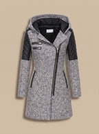 Women's Wool-Blend Hooded Coat with Asymmetric Zip Detail – Light Grey