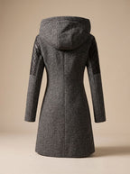 Women's Wool-Blend Hooded Coat with Asymmetric Zip Detail