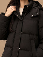 Women's Waist-Length Down Puffer with Padded Hood