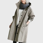 Women's Oversized Waterproof Trench Coat Hood and Stand Collar – Grey