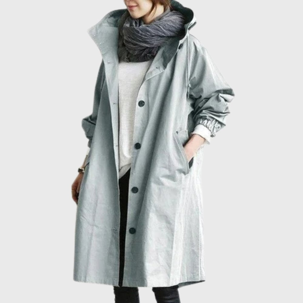 Women's Oversized Waterproof Trench Coat Hood and Stand Collar – Light Blue