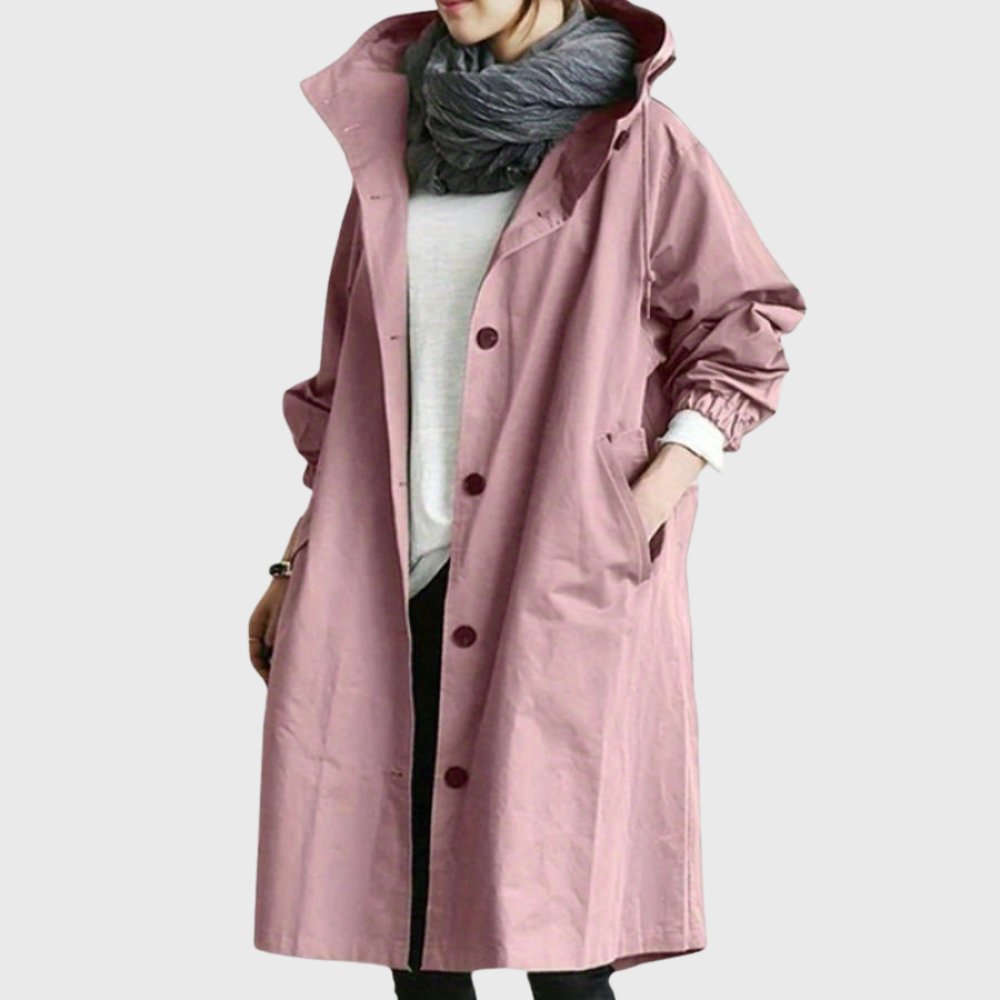 Women's Oversized Waterproof Trench Coat Hood and Stand Collar – Pink