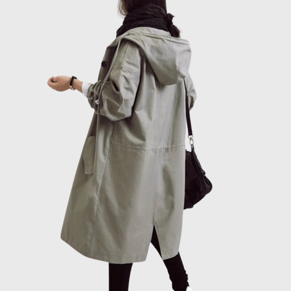 Women's Oversized Waterproof Trench Coat Hood and Stand Collar