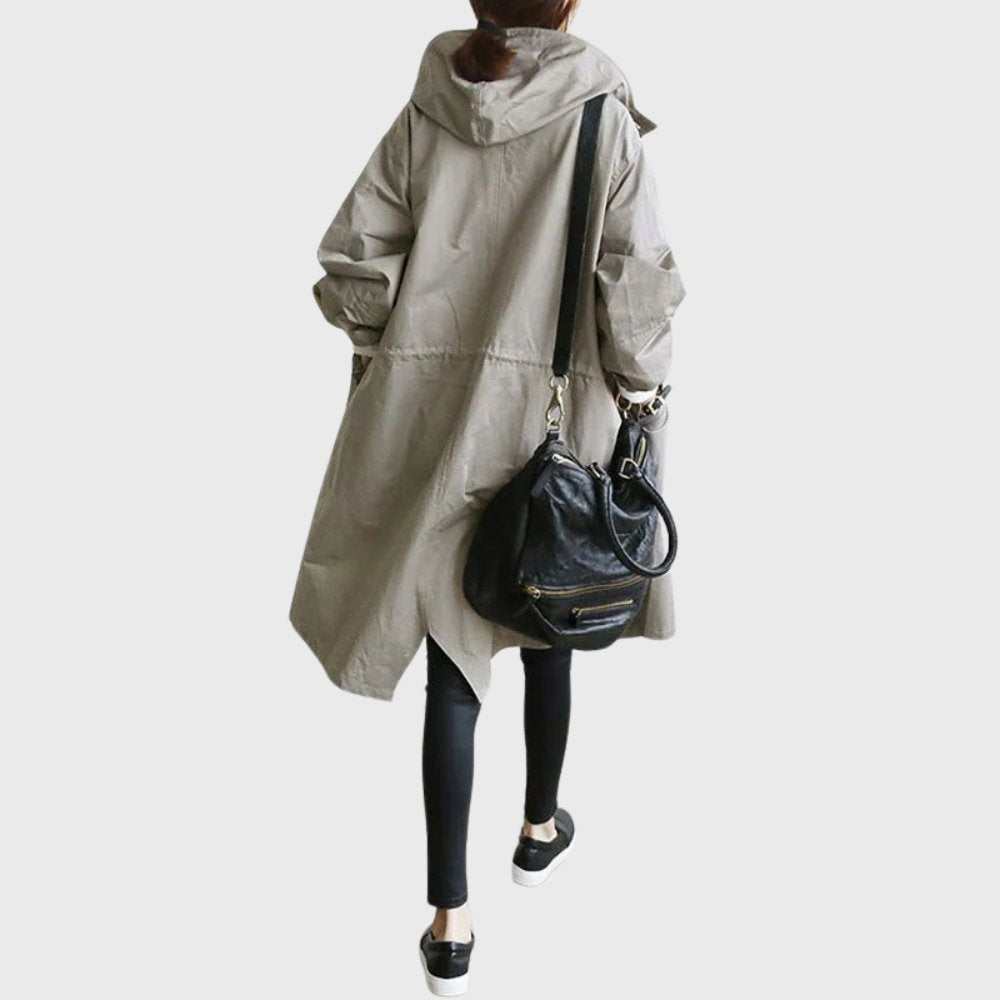Women's Oversized Waterproof Trench Coat Hood and Stand Collar