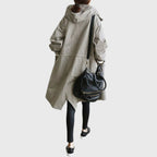 Women's Oversized Waterproof Trench Coat Hood and Stand Collar
