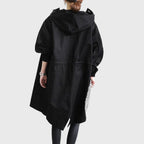 Women's Oversized Waterproof Trench Coat Hood and Stand Collar