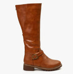 Women's Leather Knee-High Riding Boots with Ankle Buckle