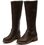 Women's Leather Knee-High Riding Boots with Ankle Buckle