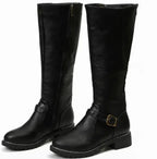 Women's Leather Knee-High Riding Boots with Ankle Buckle
