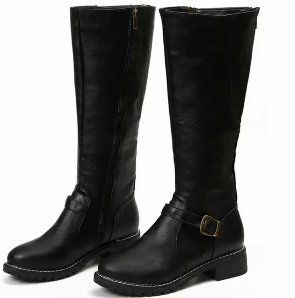 Women's Leather Knee-High Riding Boots with Ankle Buckle