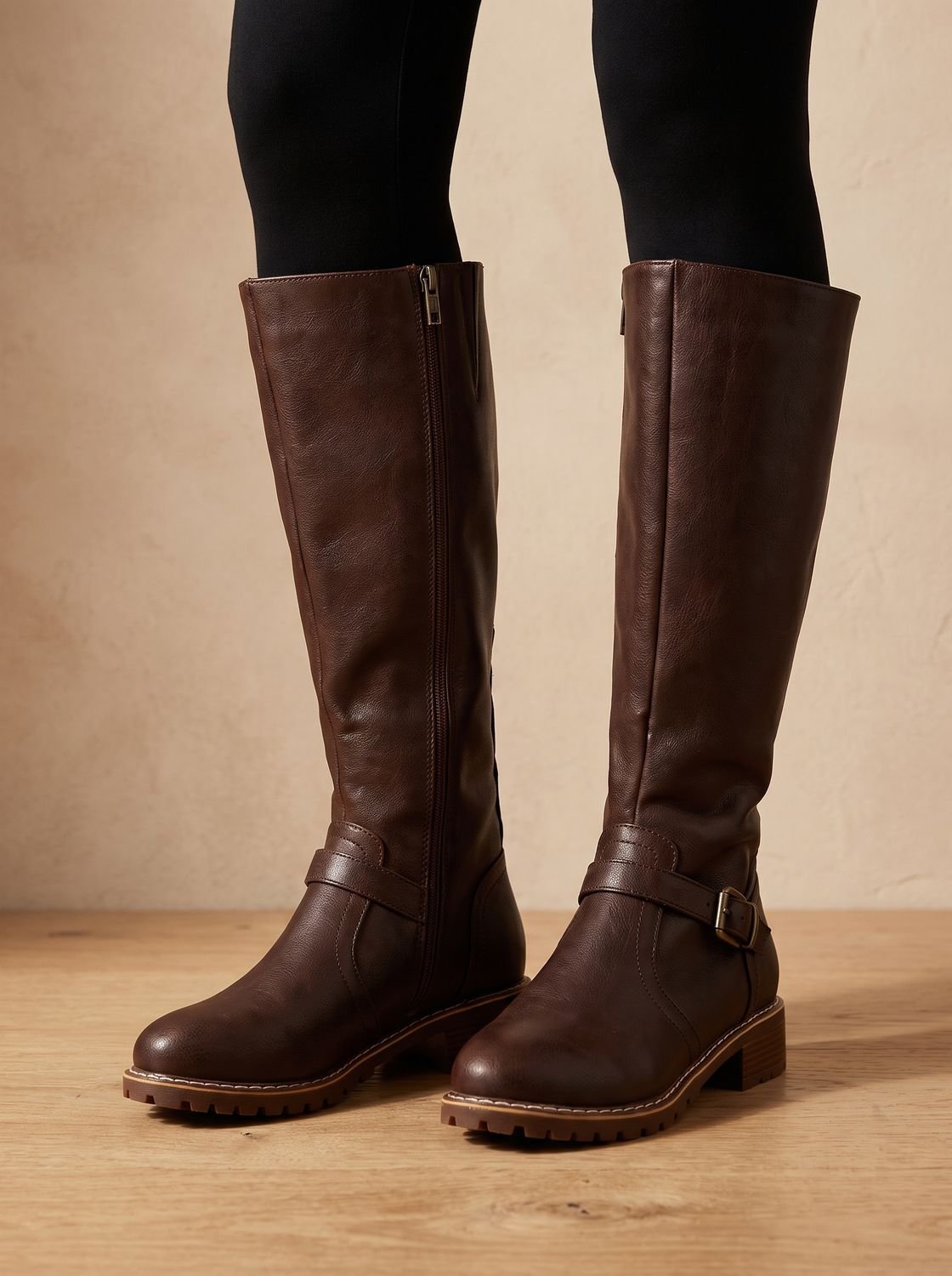 Women's Grip Sole Tall Riding Boots with Ankle Buckle