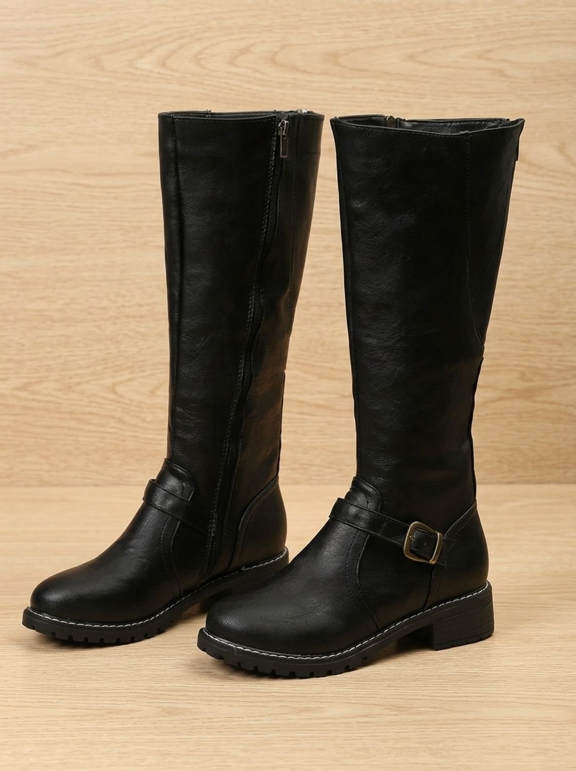 Women's Grip Sole Tall Riding Boots with Ankle Buckle