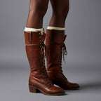 Women's Studded Knee-High Lace-Up Boots with Block Heel