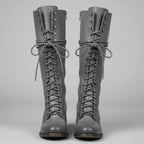 Women's Studded Knee-High Lace-Up Boots with Block Heel