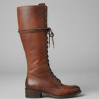 Women's Studded Knee-High Lace-Up Boots with Block Heel