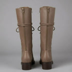 Women's Studded Knee-High Lace-Up Boots with Block Heel