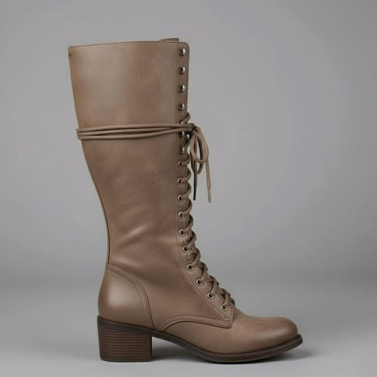 Women's Studded Knee-High Lace-Up Boots with Block Heel