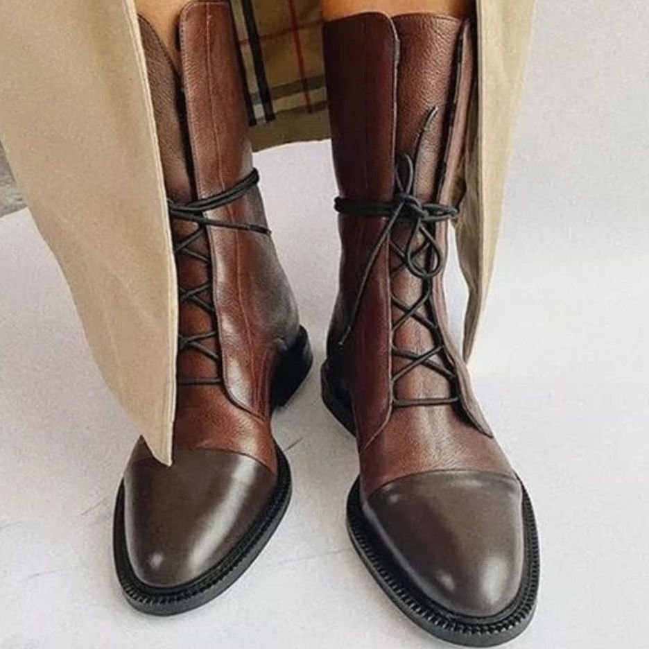 Women's Cap Toe Leather Ankle Boots with Laces – Brown