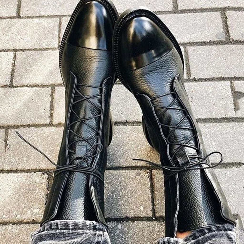 Women's Cap Toe Leather Ankle Boots with Laces