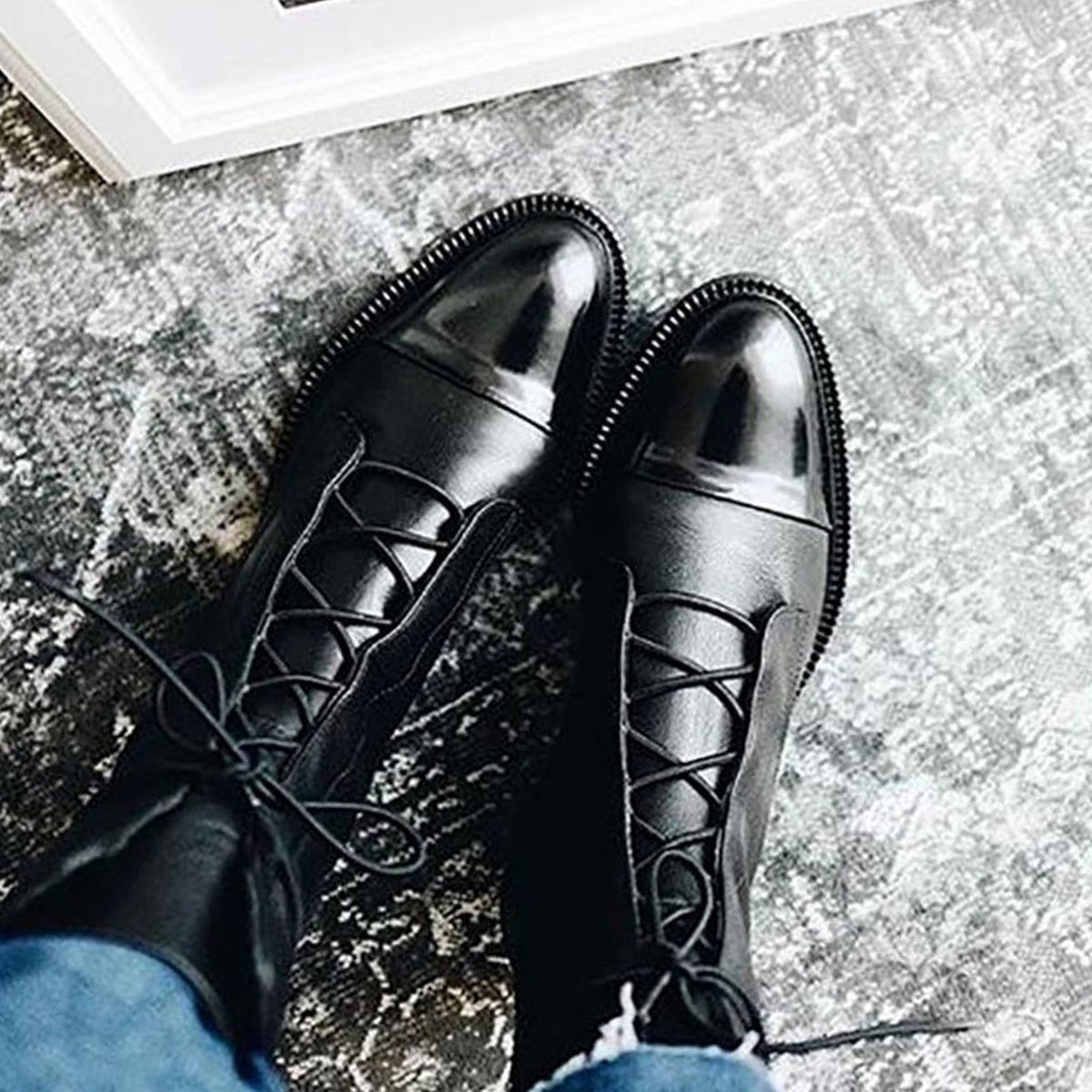 Women's Cap Toe Leather Ankle Boots with Laces