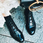 Women's Cap Toe Leather Ankle Boots with Laces