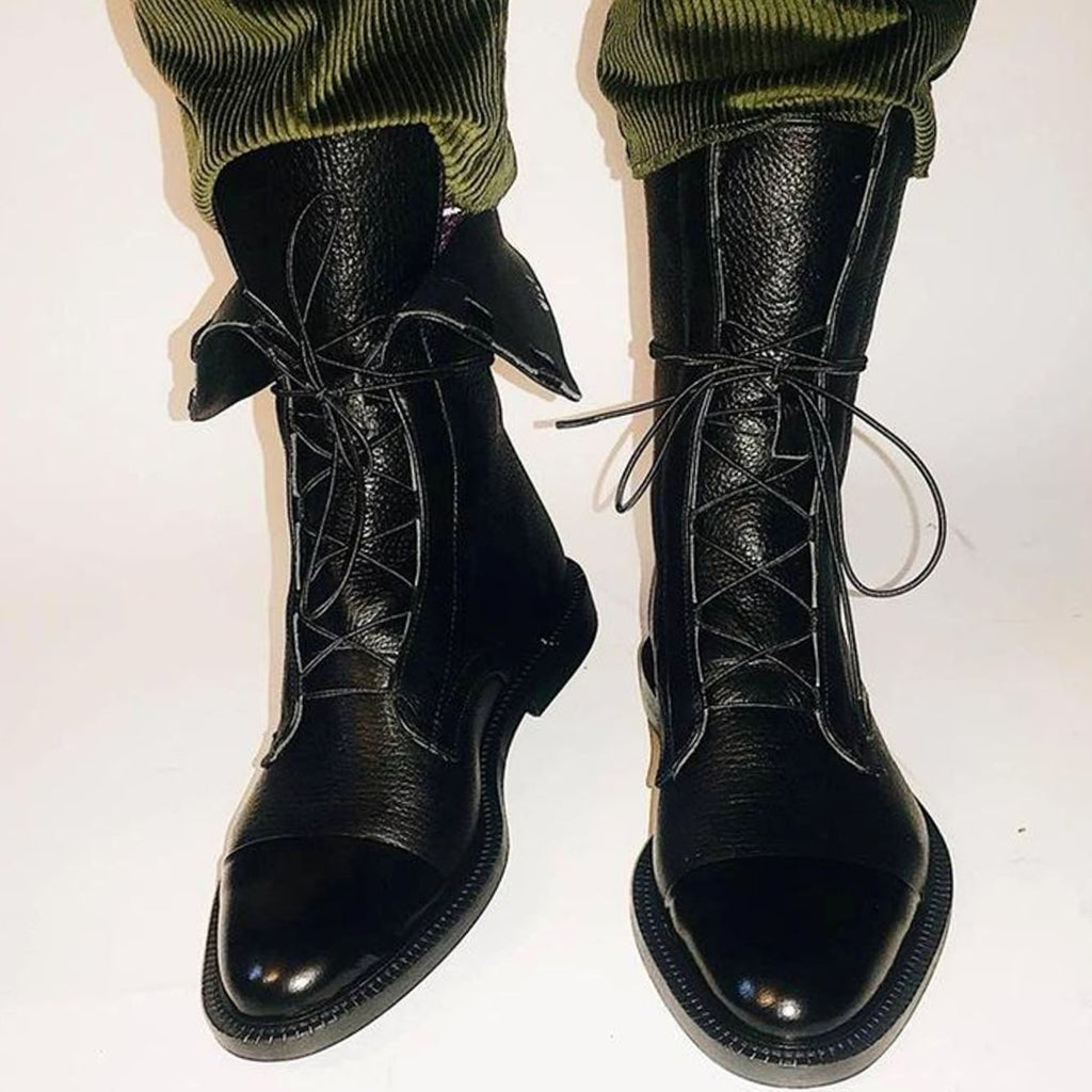Women's Cap Toe Leather Ankle Boots with Laces