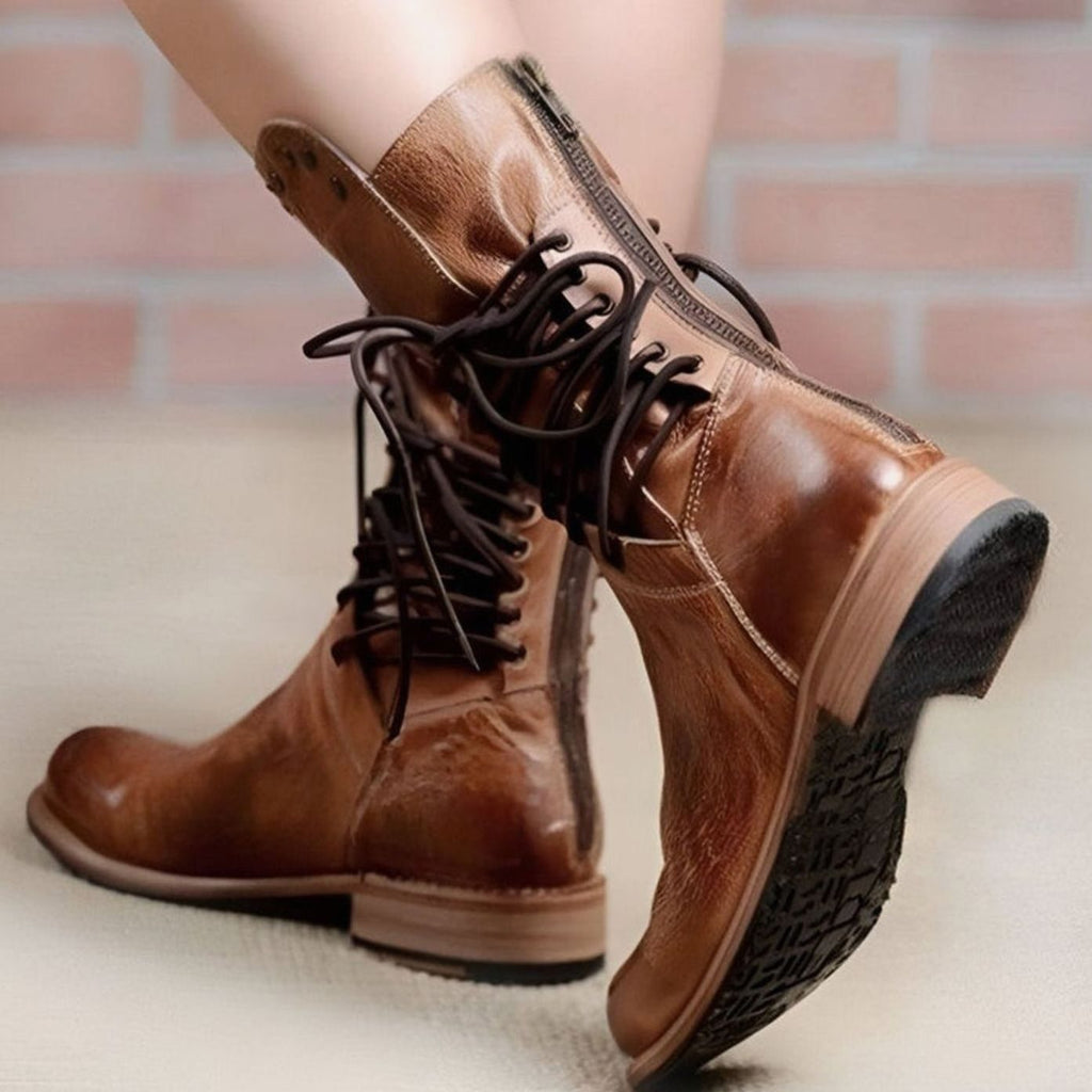 Women's Western Ankle Boots with Studded Cuff and Laces
