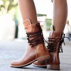 Women's Western Ankle Boots with Studded Cuff and Laces