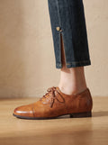 Women's Non-Slip Cushioned Leather Oxford Shoes - Caramel