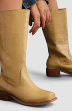 Women's Genuine Leather Knee-High Boots with Stacked Heel