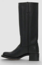 Women's Genuine Leather Knee-High Boots with Stacked Heel