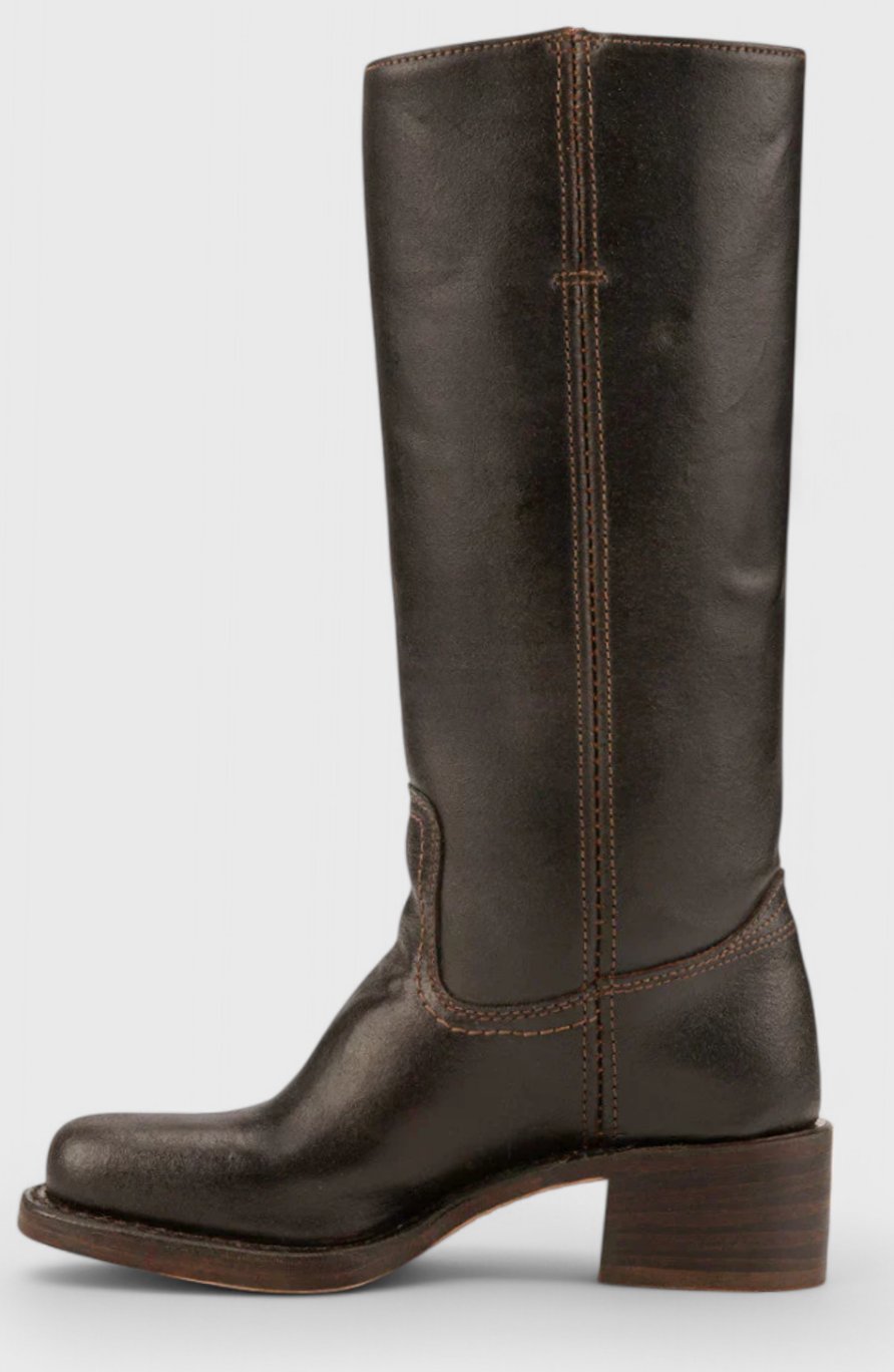Women's Genuine Leather Knee-High Boots with Stacked Heel